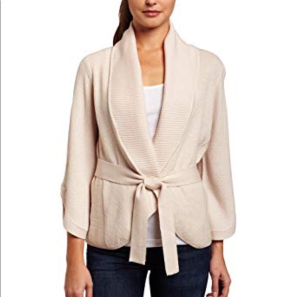 Bcbg Merino Wool Belted Wrap Sweater 